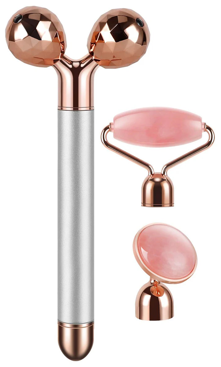 3-in-1 Vibrating Rose Quartz Facial Roller