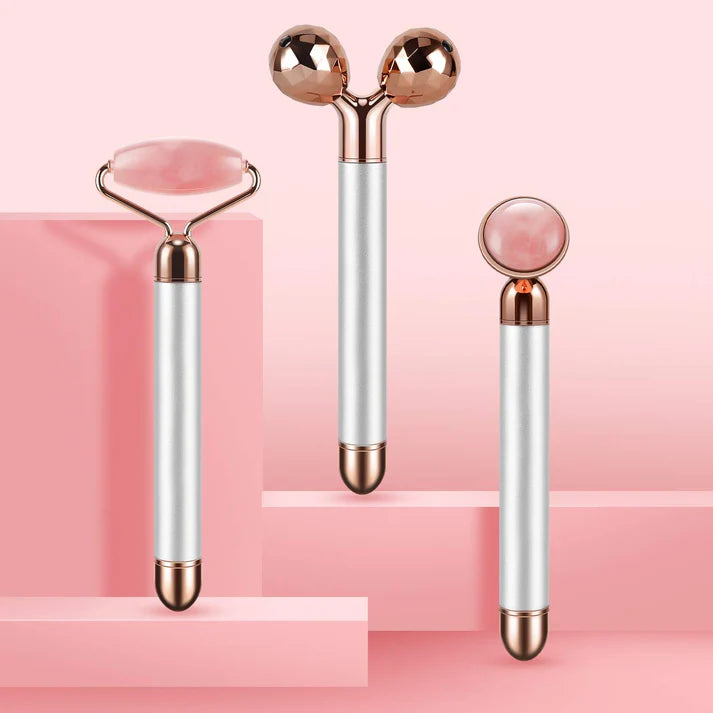 3-in-1 Vibrating Rose Quartz Facial Roller